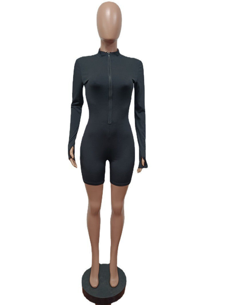 Sexy Solid Color Long Sleeve Slim Romper
