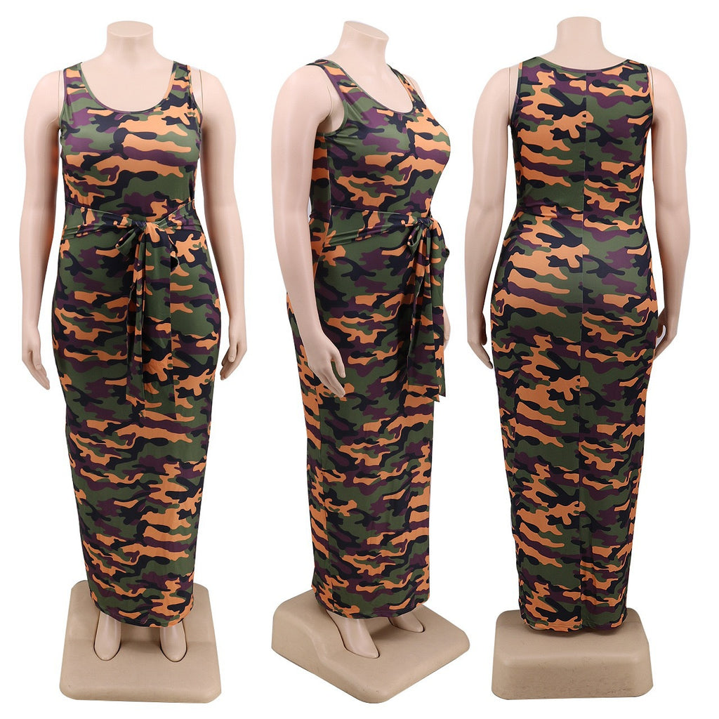 Sexy Plus Size Printed Sleeveless Maxi Dress