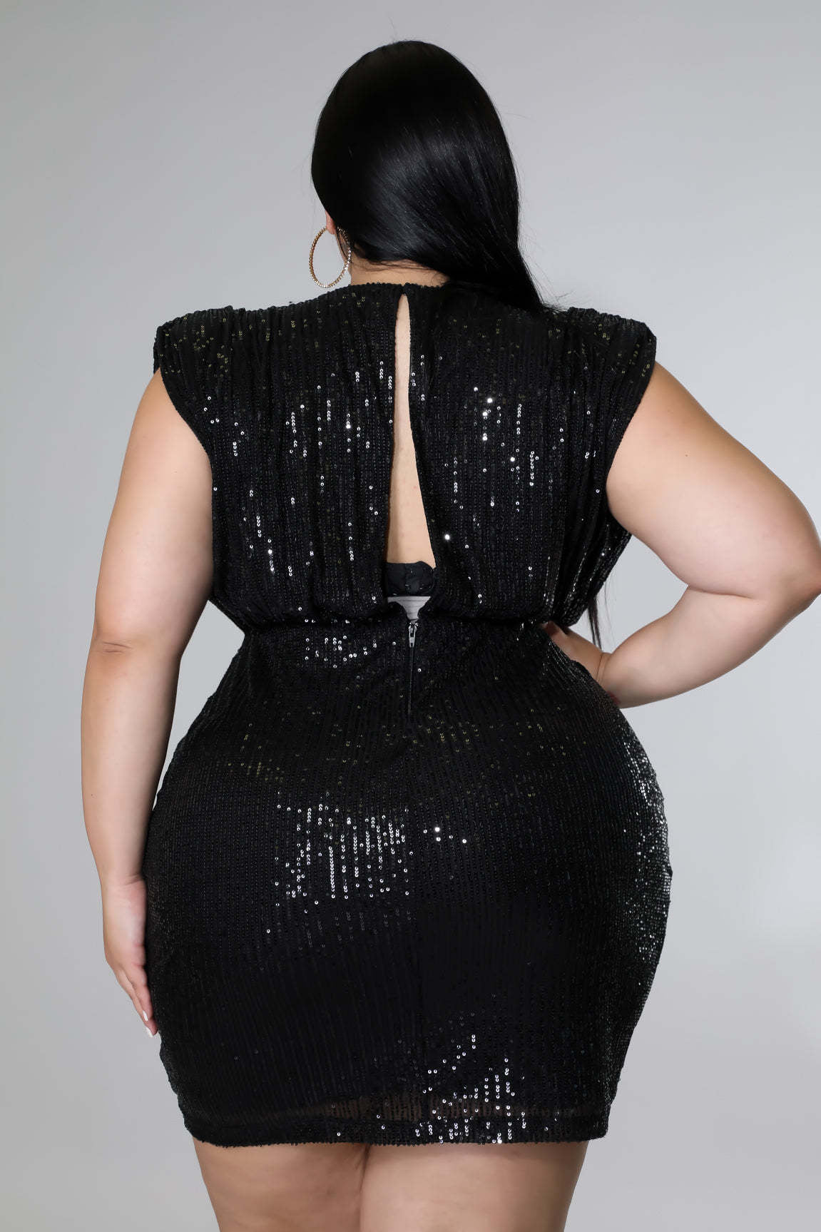 Sexy Plus Size Sequined Sleeveless Open-Back Mini Dress