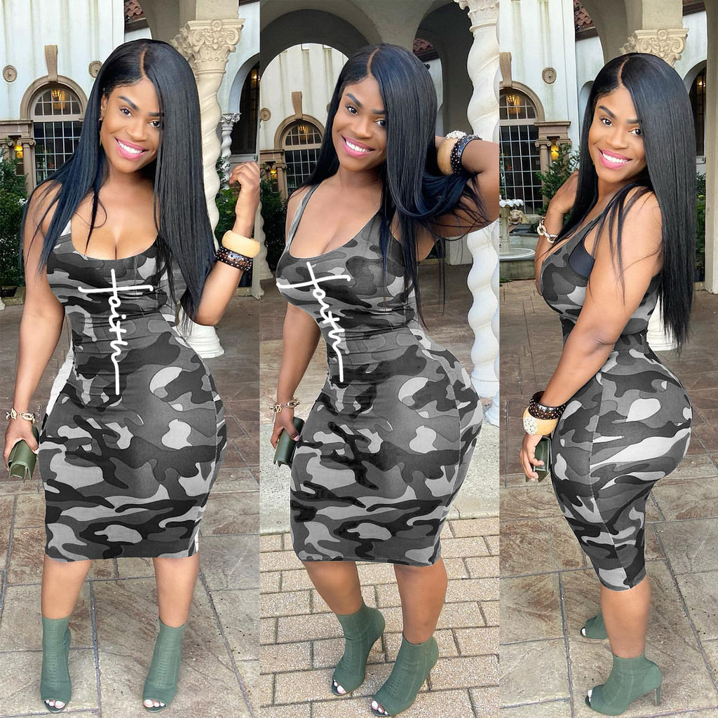 Sexy Sexy Camouflage Print Sleeveless Midi Dress