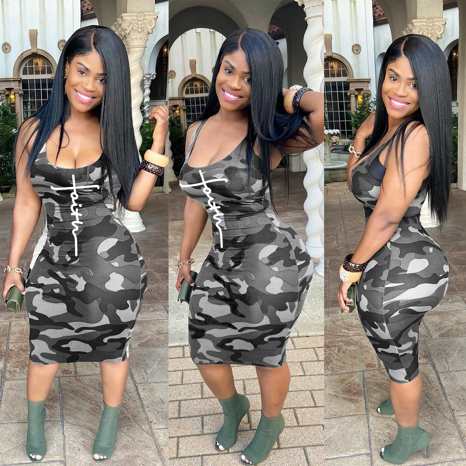 Sexy Sexy Camouflage Print Sleeveless Midi Dress