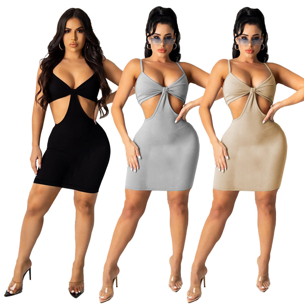 Sexy Sexy Spaghetti Strap Hollow Out Mini Dress