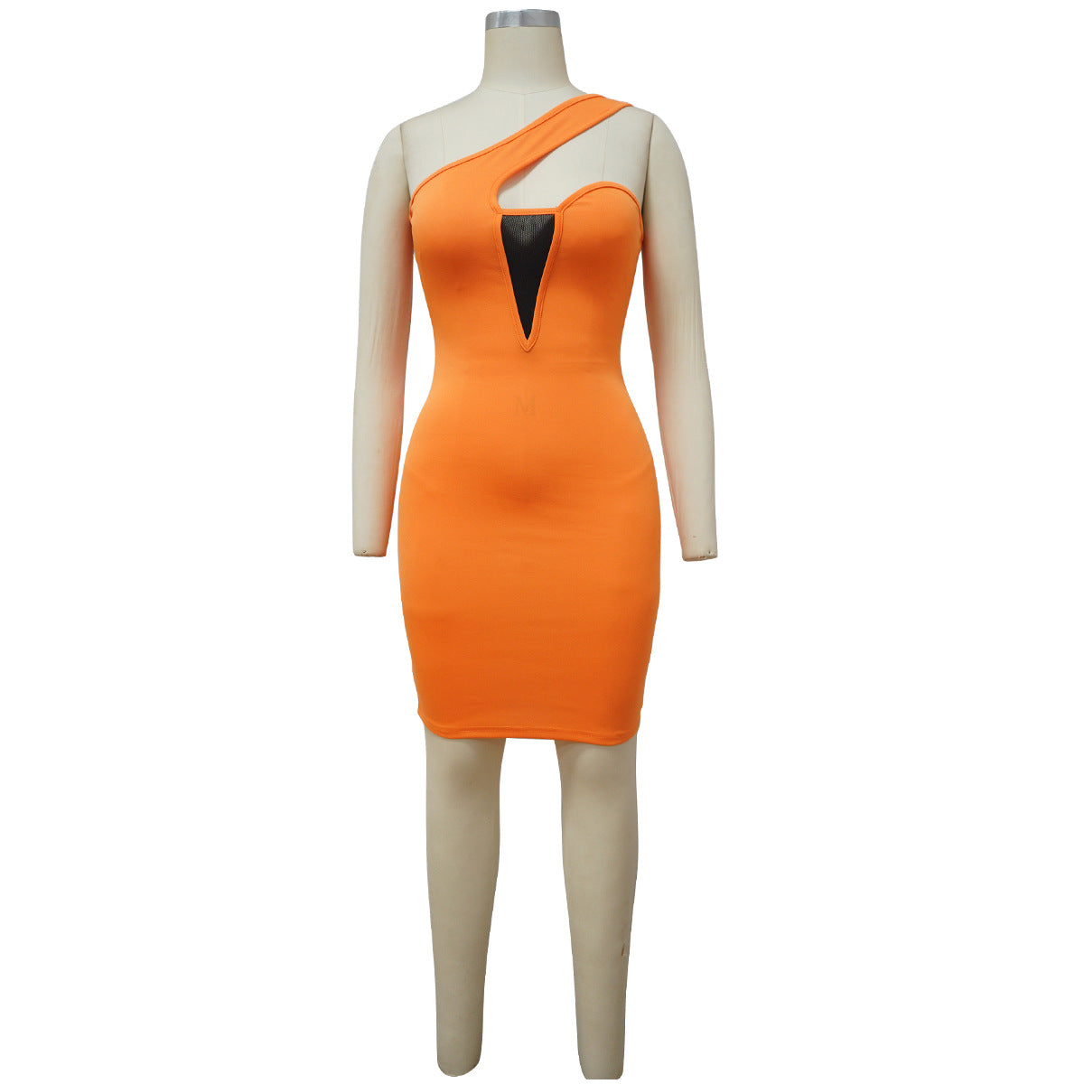 Sexy Irregular Solid Color Mesh Splice Slim Midi Dress