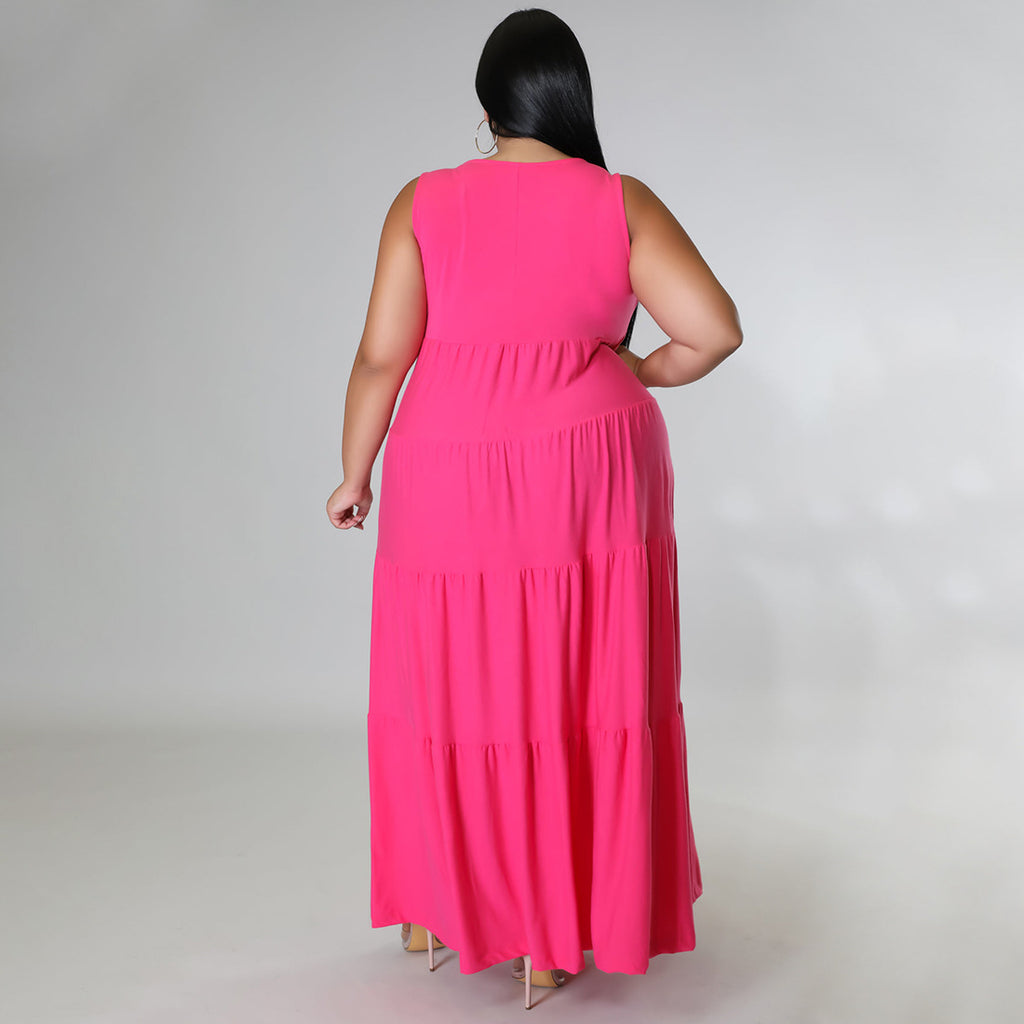 Sexy Plus Size Solid Sleeveless Maxi Dress