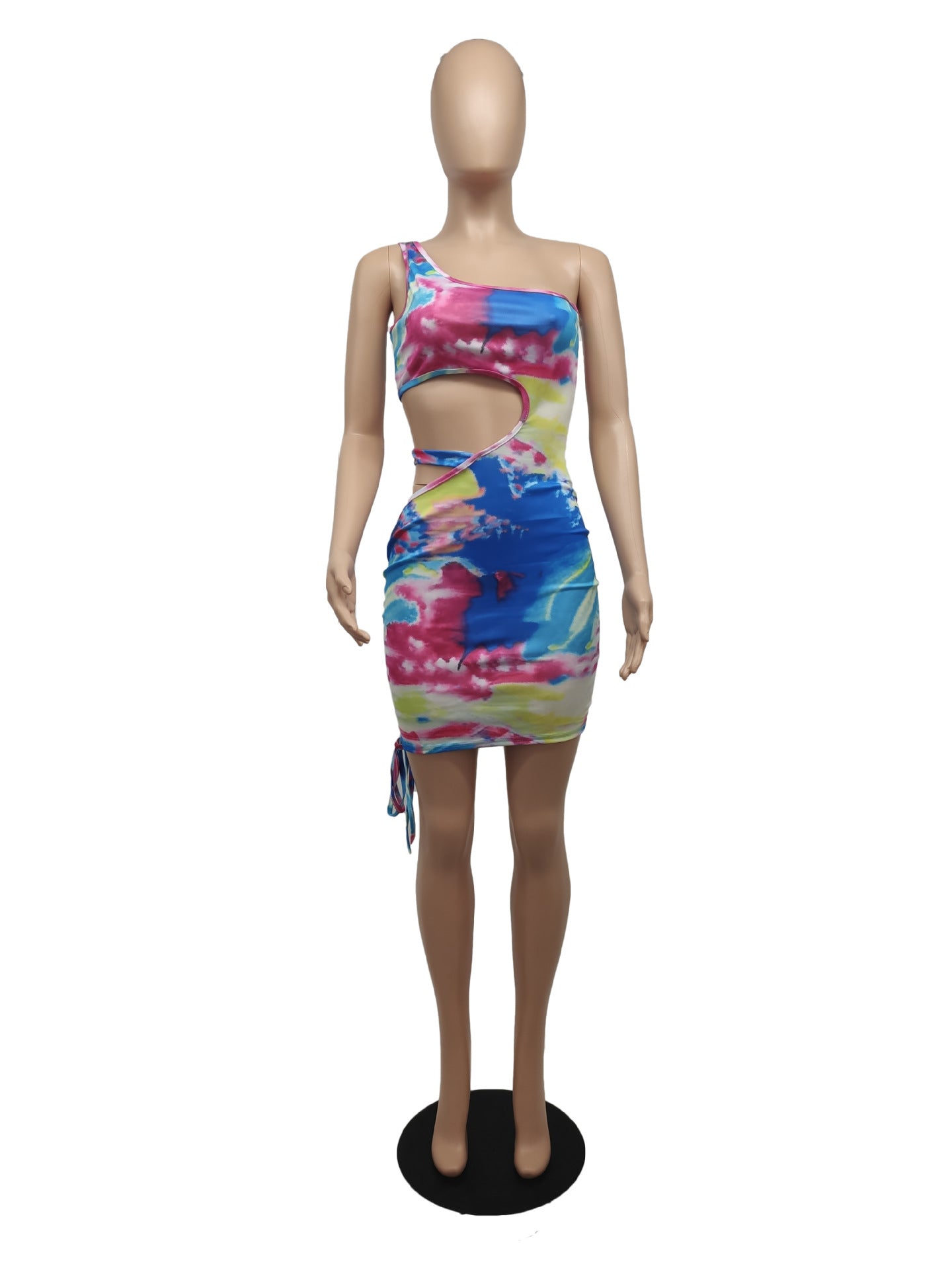Sexy Sexy Printed One Shoulder Hollow Club Dress
