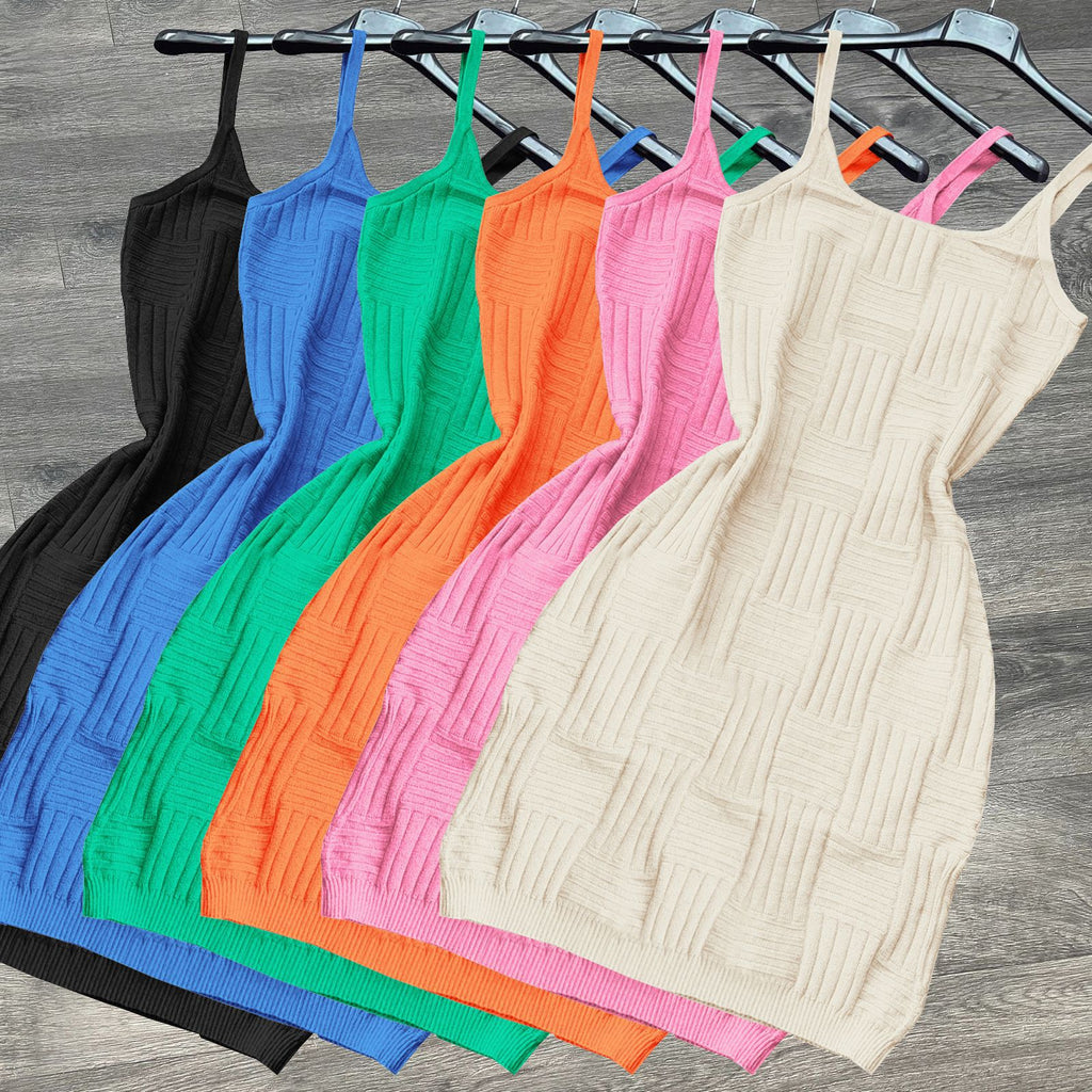 Sexy Solid Knitted Sleeveless Sling Mini Dress