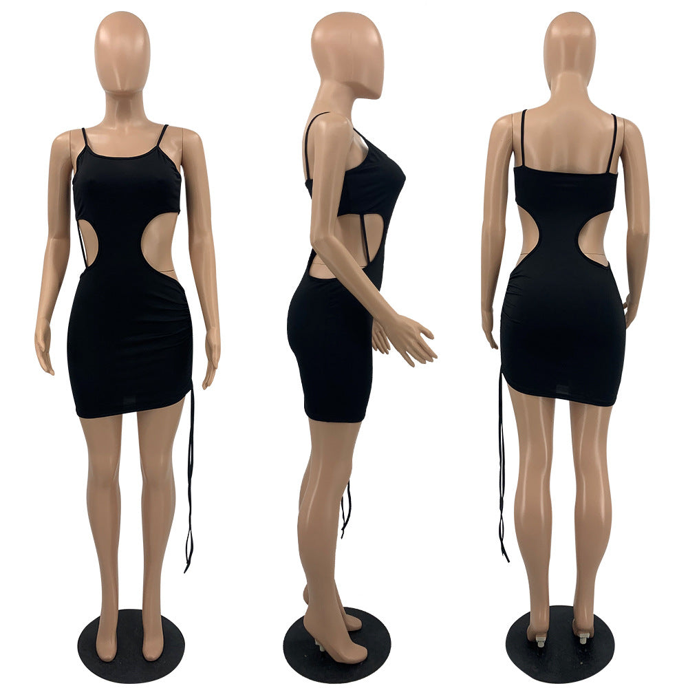 Sexy Sexy Hollow Solid Color Sling Mini Dress