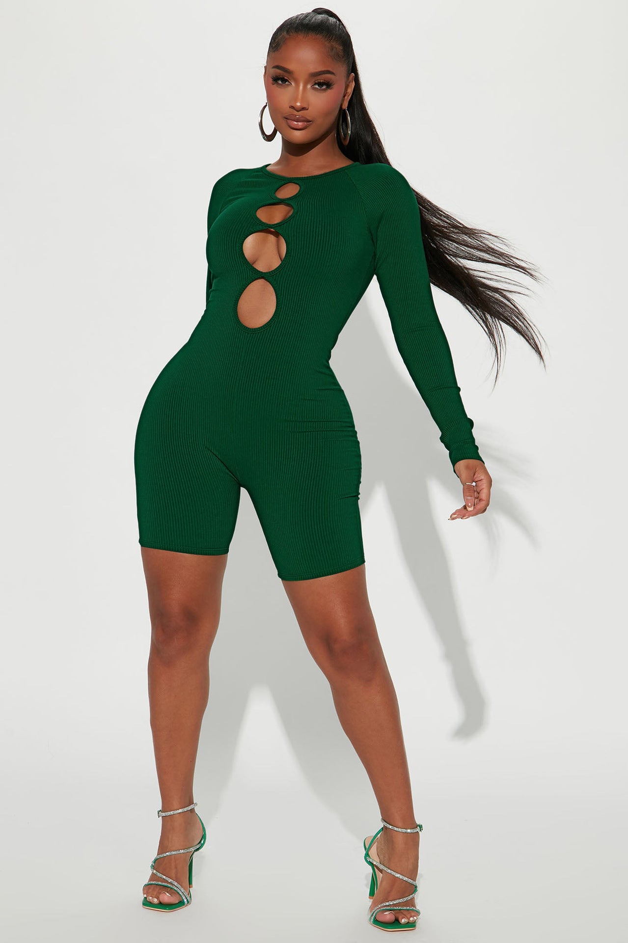 Sexy Solid Color Long Sleeve Hollow Skinny Romper
