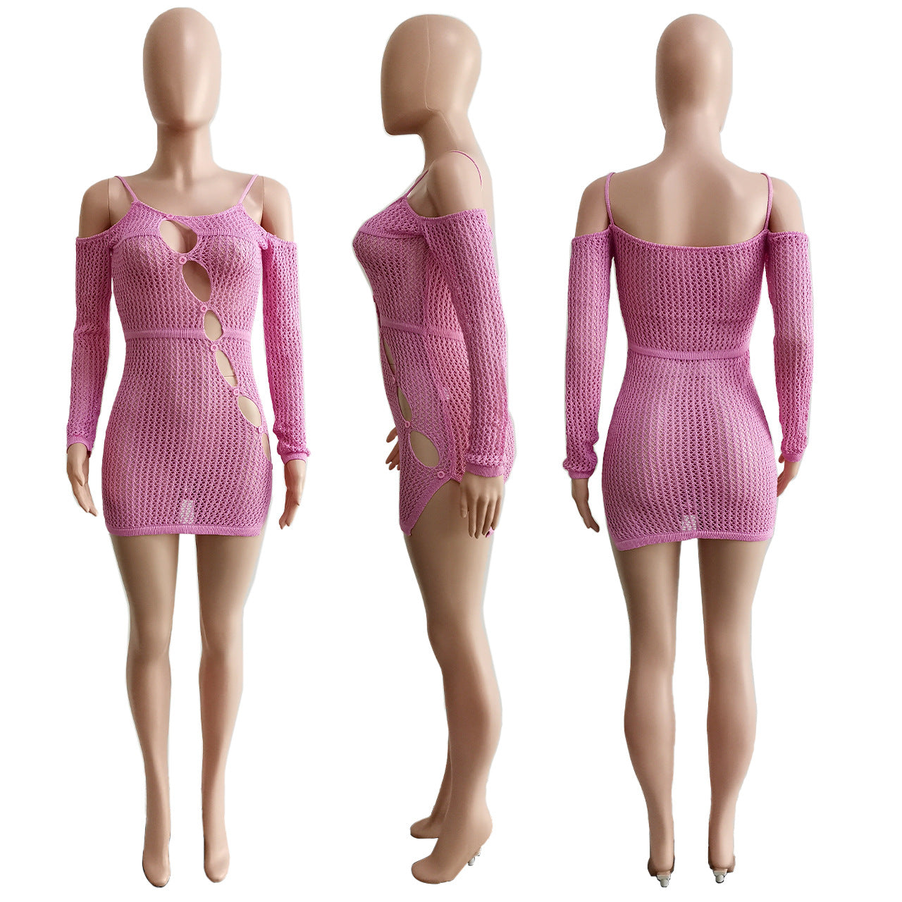 Sexy Sexy Knit Off Shoulder Hollow Out Mini Dress