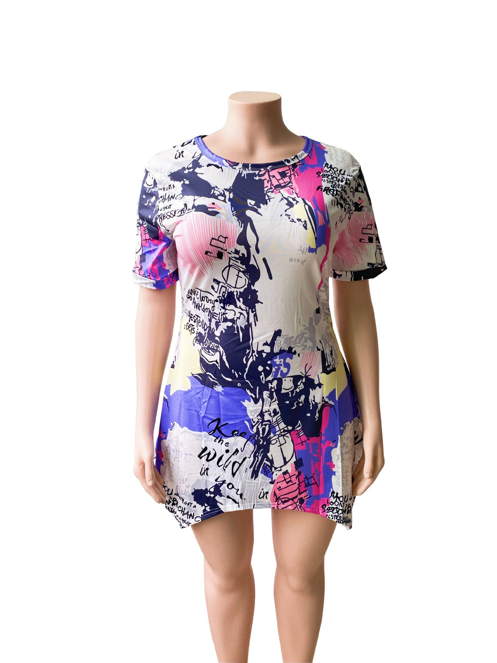 Sexy Plus Size Printed Casual Short Sleeve Irregular Dress