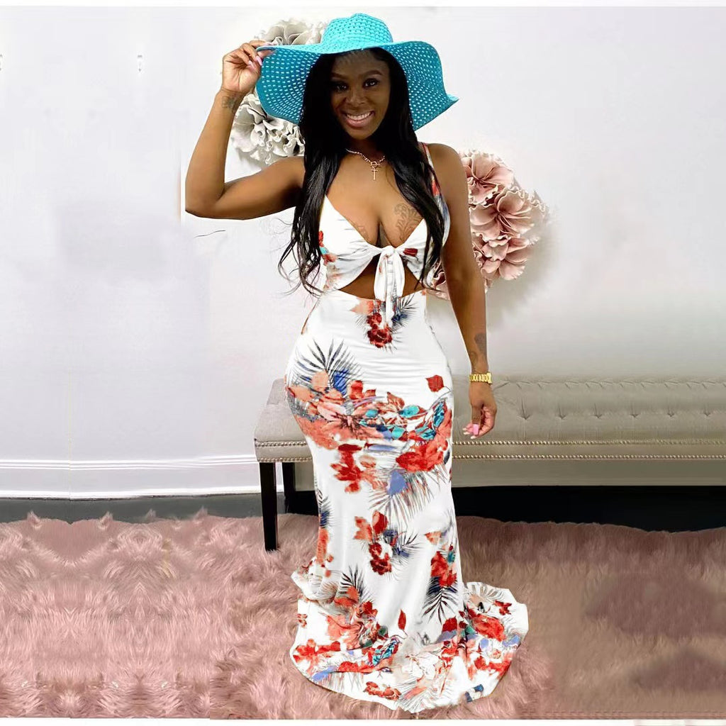 Sexy Plus Size Floral Print Sling Maxi Dress