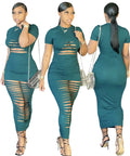 Sexy Fashion Short Sleeve Ripped Hole Maxi Dress