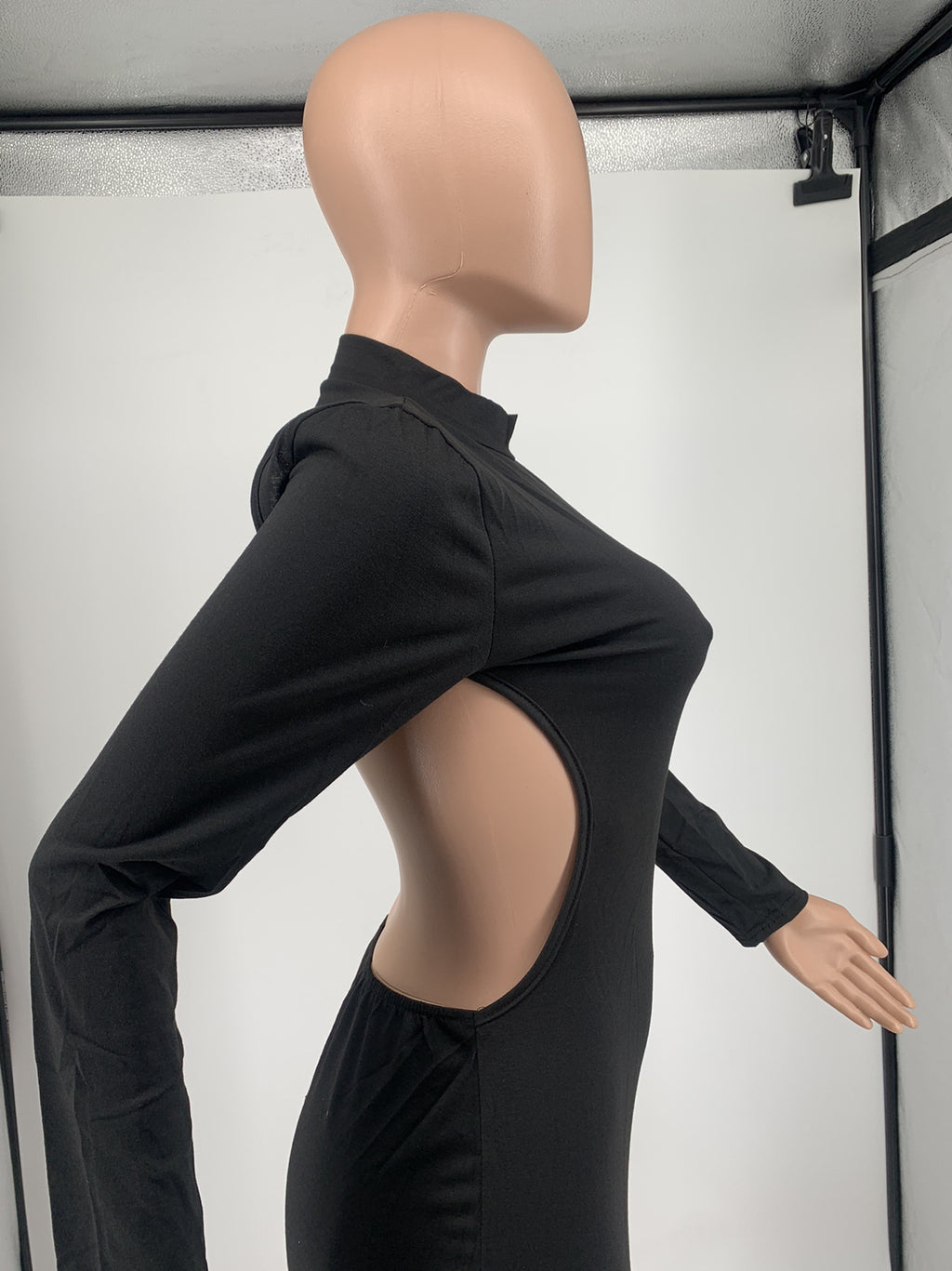 Sexy Solid Backless Long Sleeve Slim Mini Dress