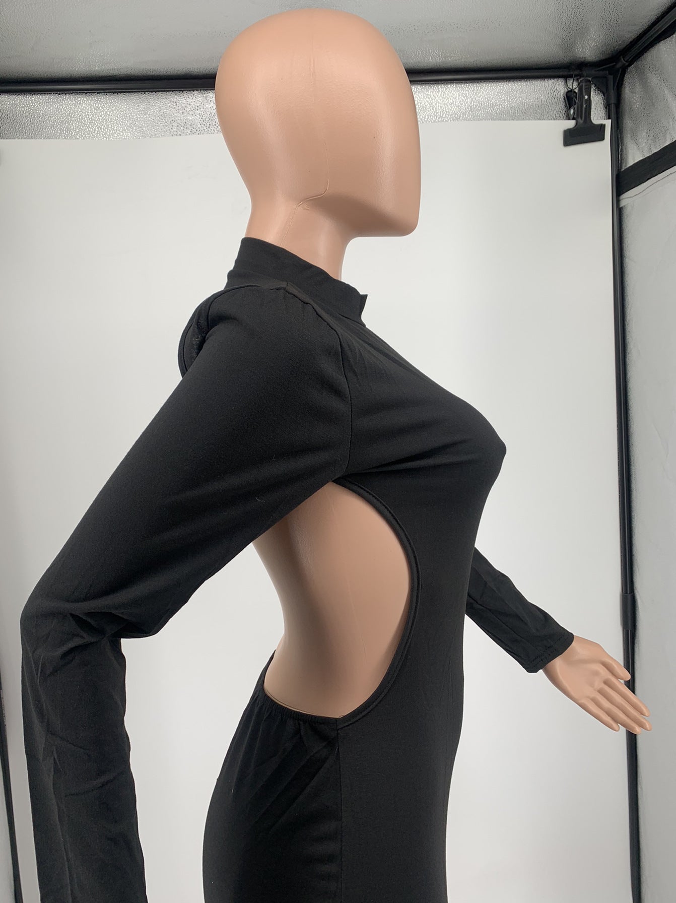 Sexy Solid Backless Long Sleeve Slim Mini Dress