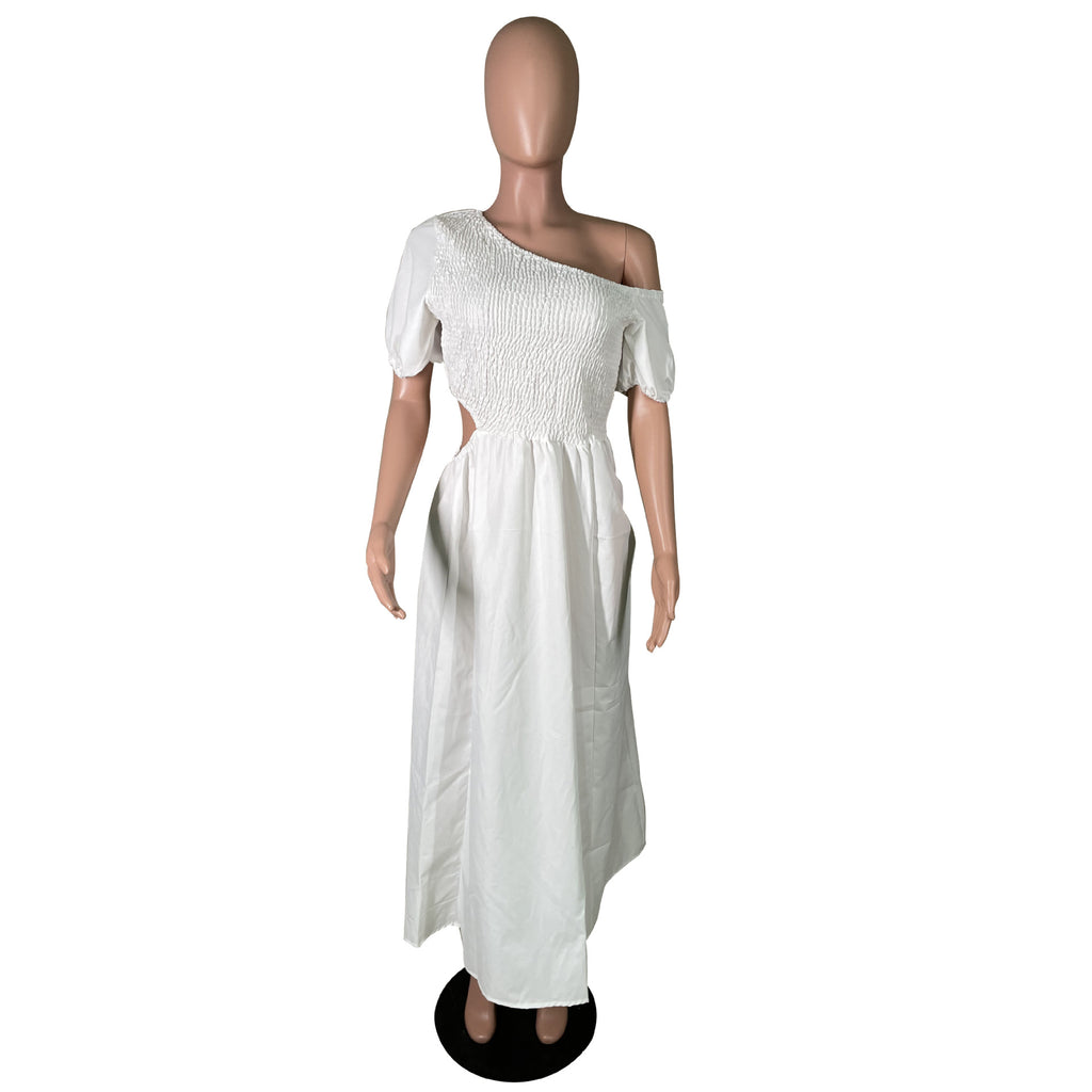 Sexy White Short Sleeve Hollow Out Maxi Dress