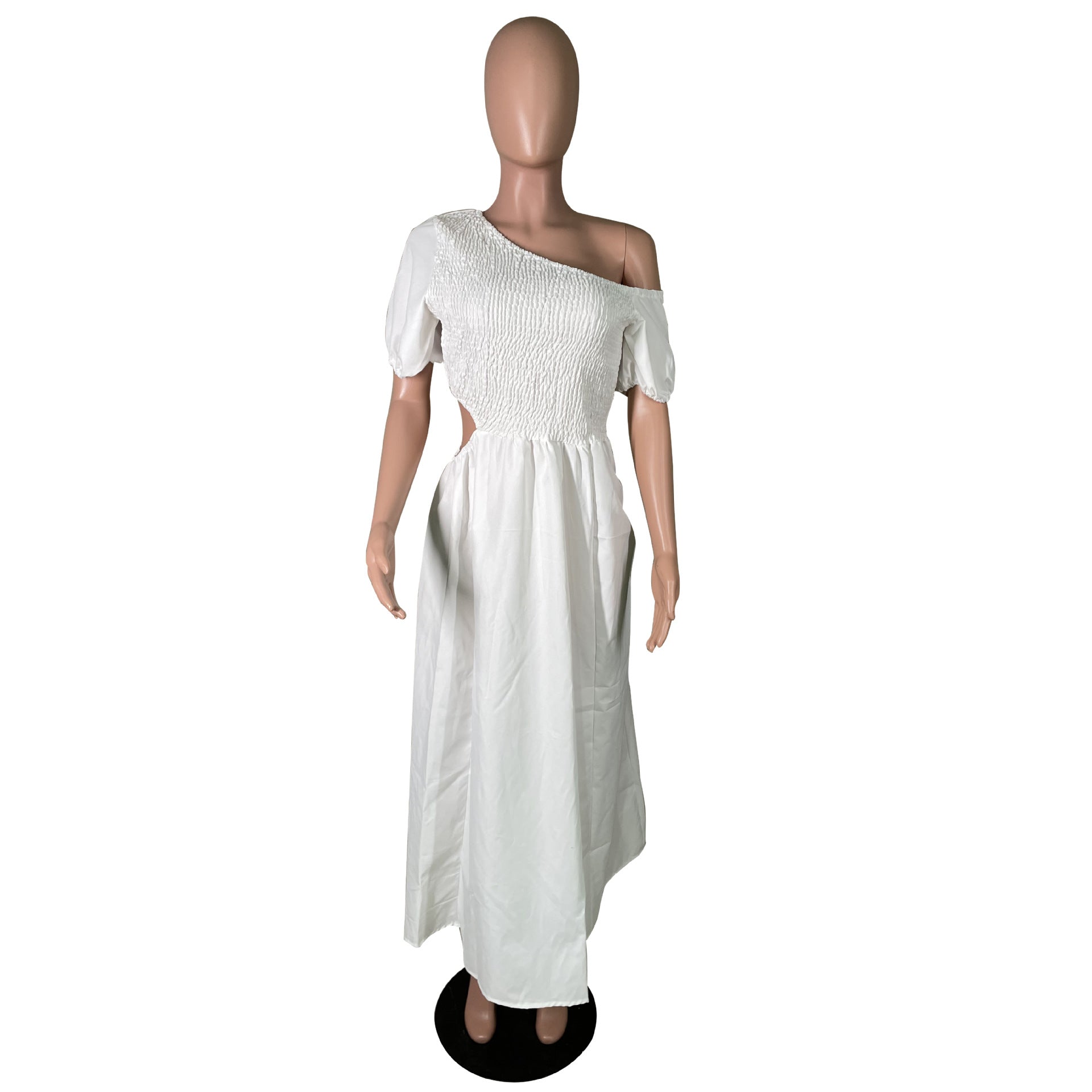 Sexy White Short Sleeve Hollow Out Maxi Dress