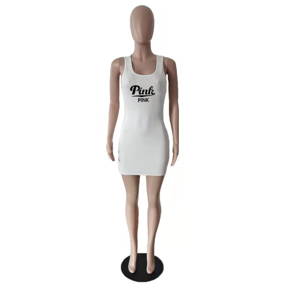 Sexy Fashion Sexy Sleeveless PINK Letter Print Mini Dress