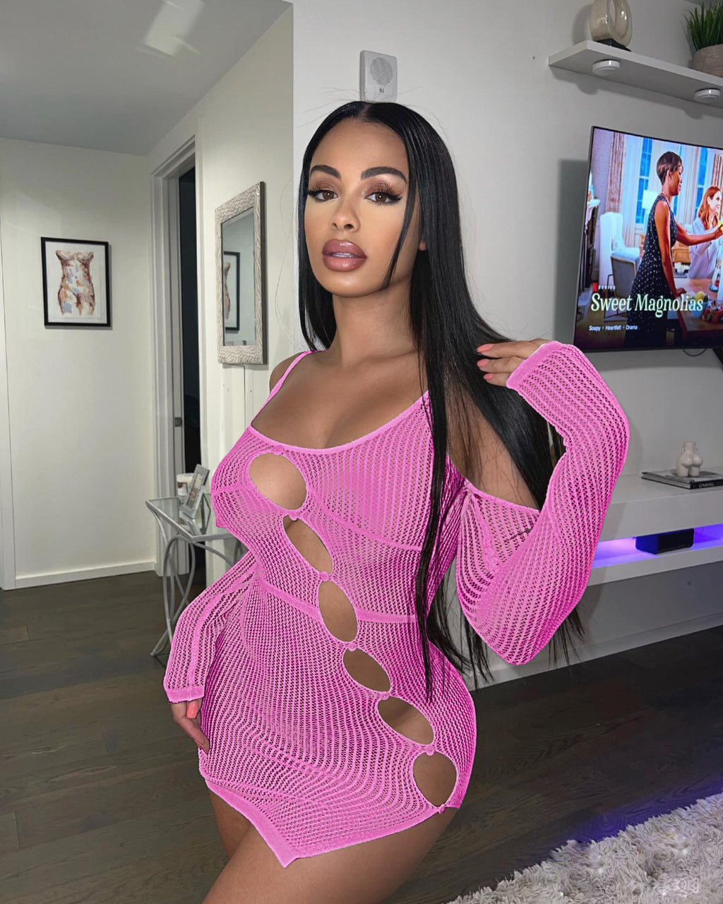 Sexy Sexy Knit Off Shoulder Hollow Out Mini Dress