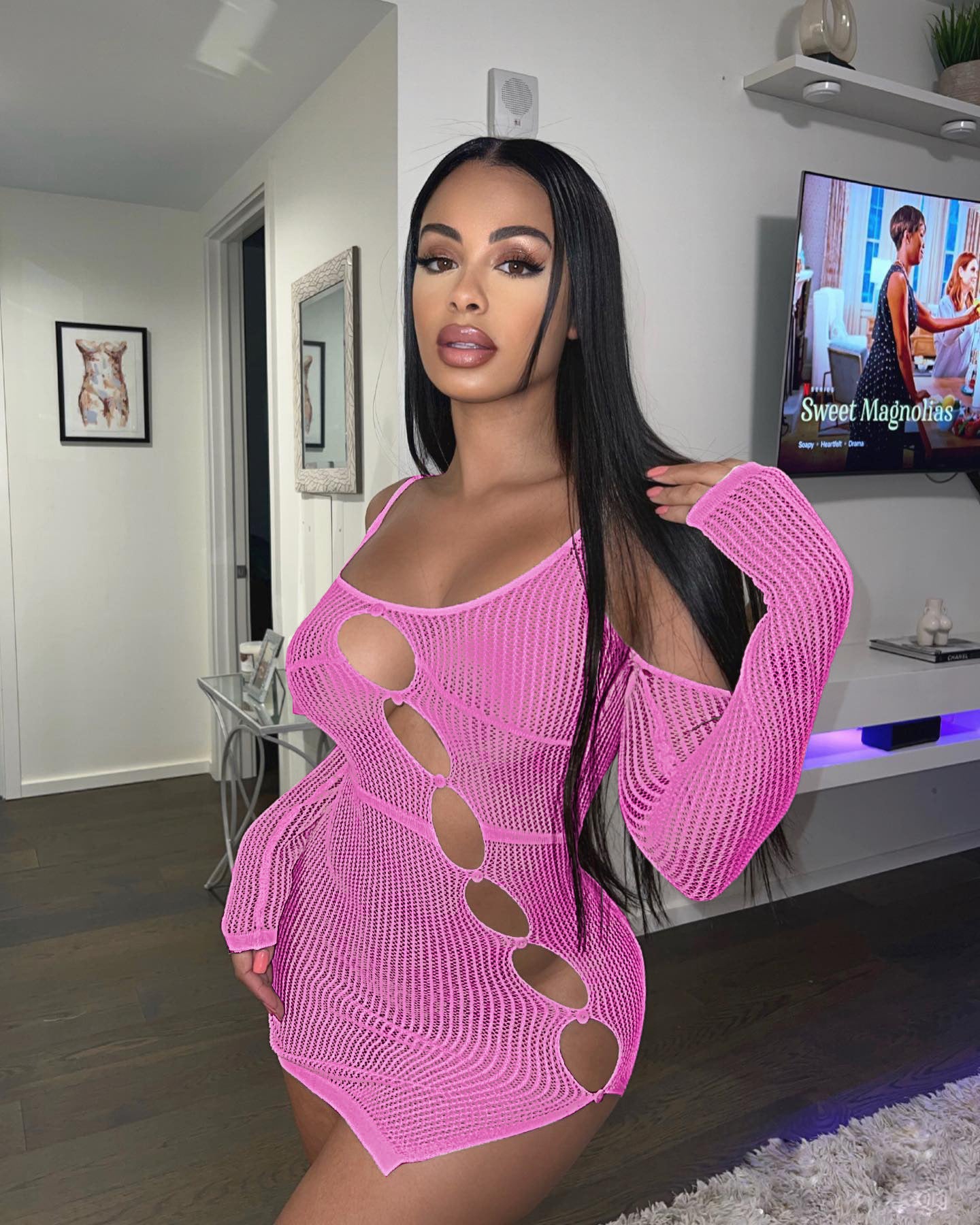 Sexy Sexy Knit Off Shoulder Hollow Out Mini Dress
