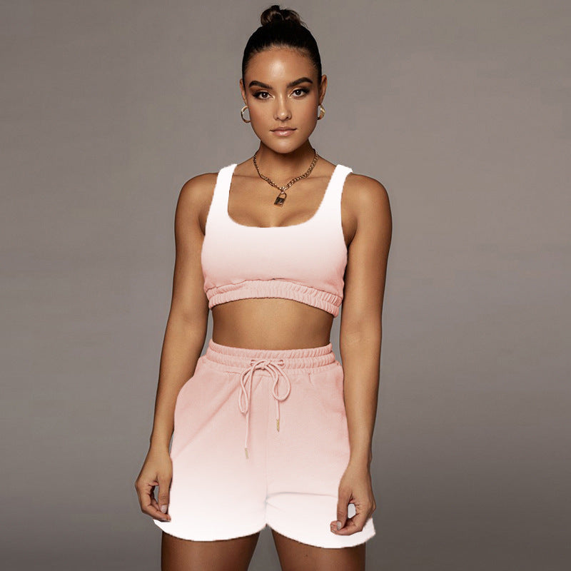 Sexy Gradient Casual Fitness Tank Top Shorts 2 Piece Suits