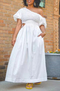Sexy White Short Sleeve Hollow Out Maxi Dress