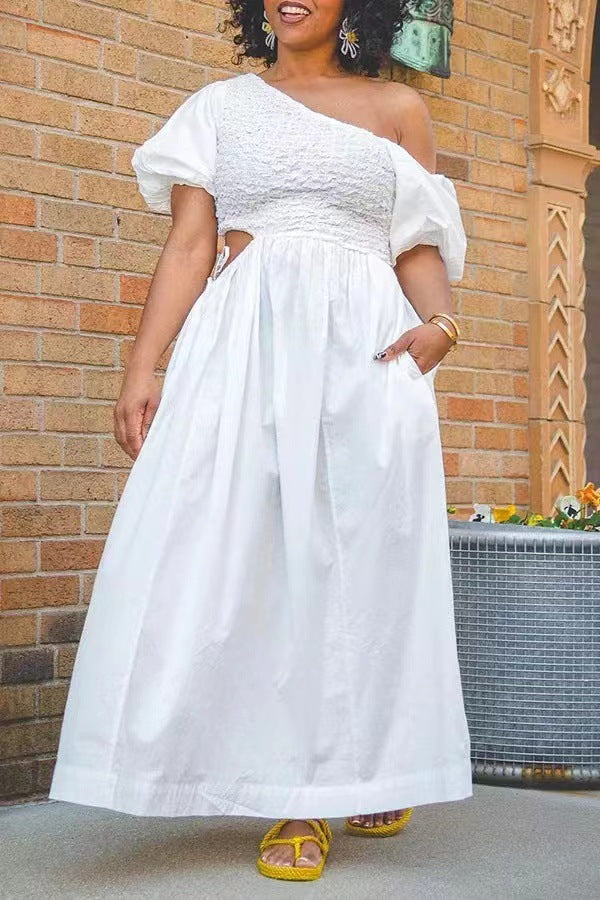 Sexy White Short Sleeve Hollow Out Maxi Dress