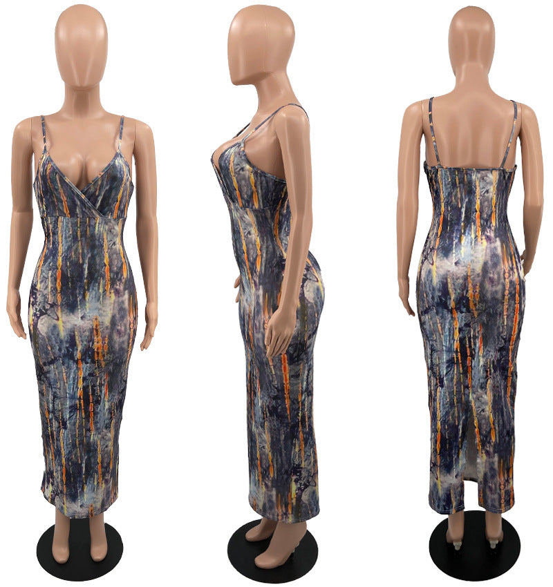 Sexy Sexy Print Sling Slim Fit Maxi Dress