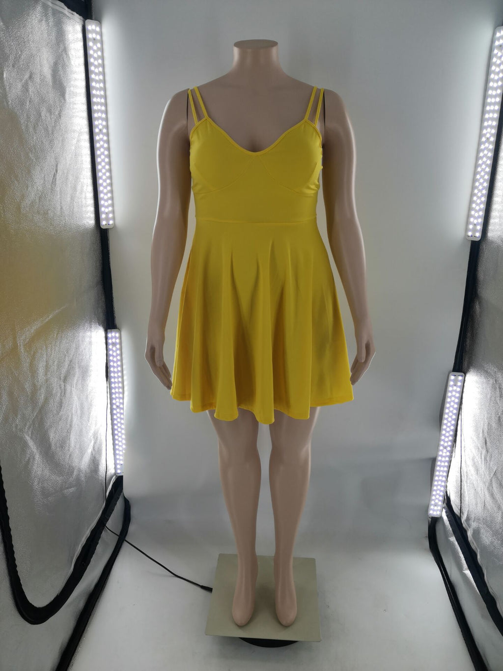 Sexy Plus Size Yellow High Waist Sling Mini Dress