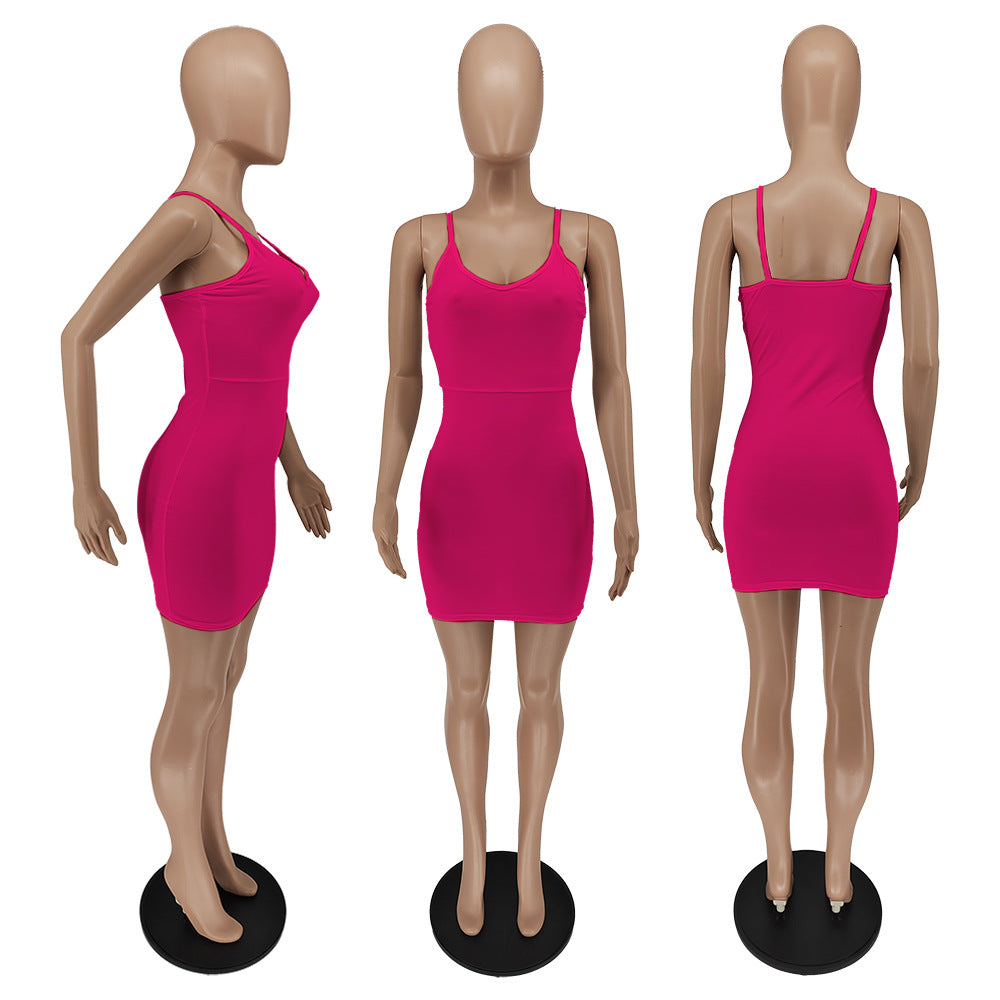 Sexy Solid Spaghetti Strap Slim Mini Dress
