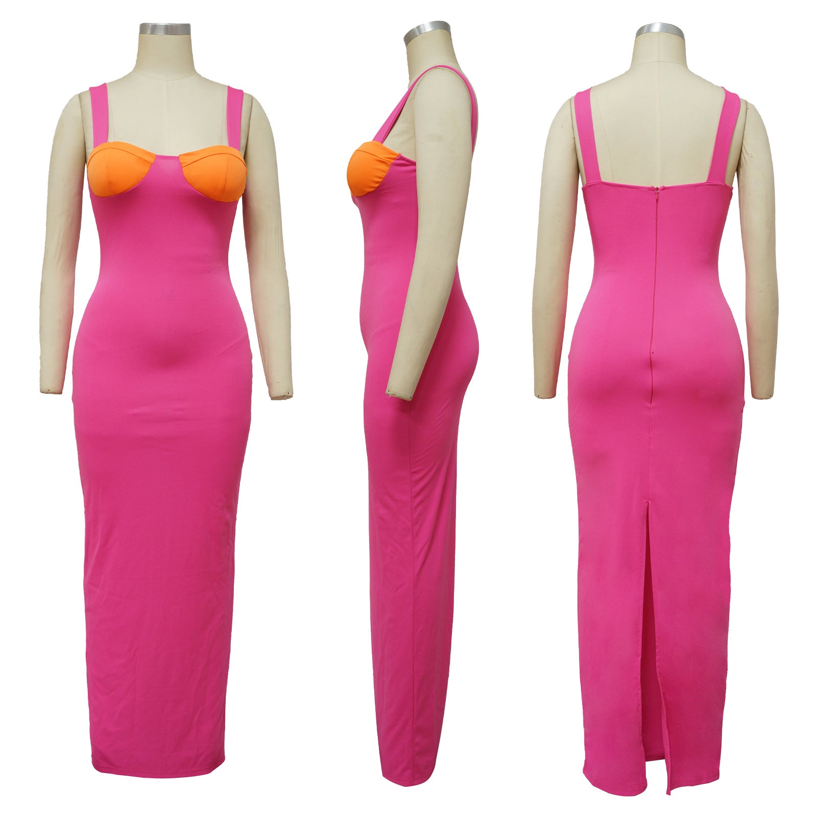 Sexy Contrast Colot Strap Split Maxi Dresses