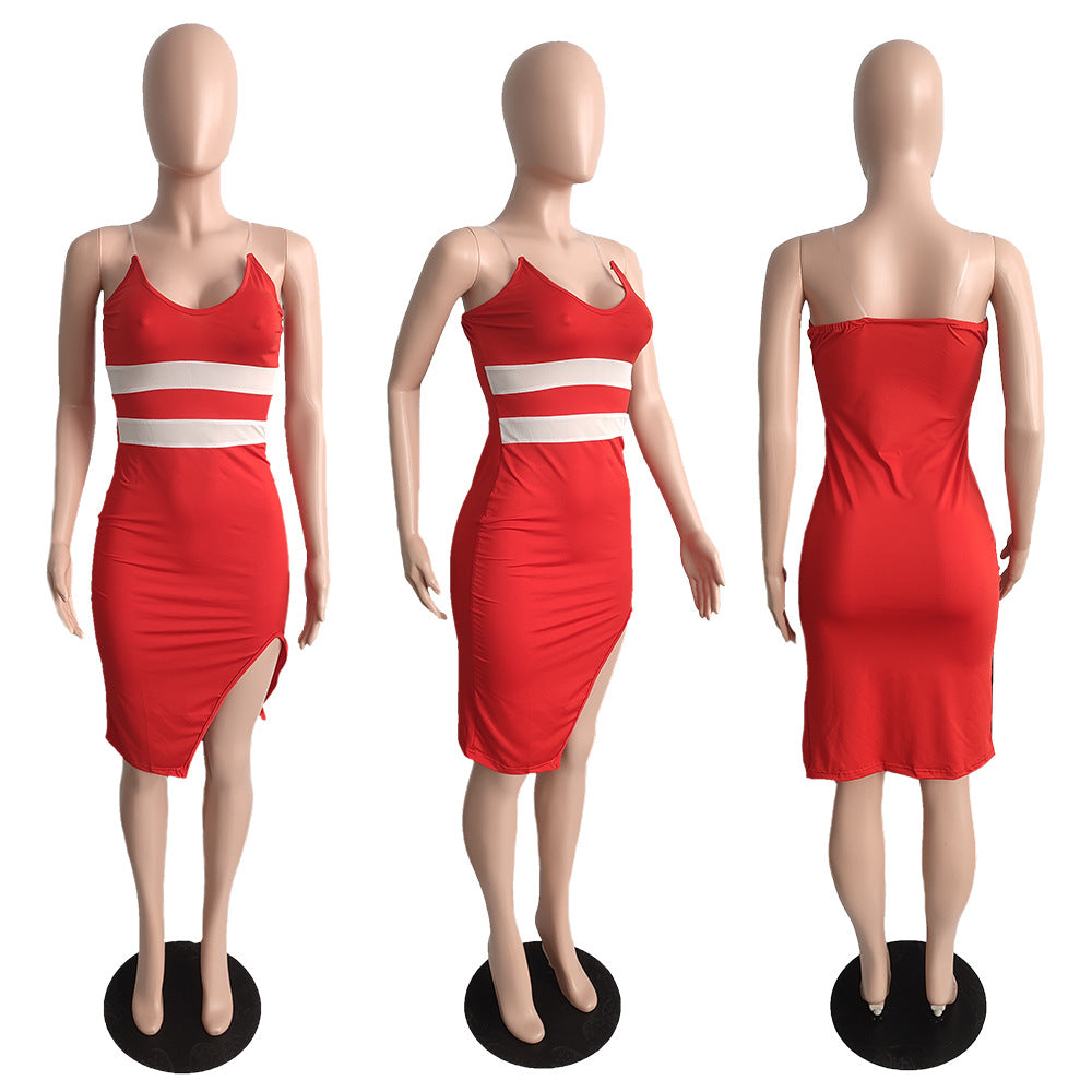 Sexy Sexy Sleeveless Spaghetti Strap Split Midi Dress