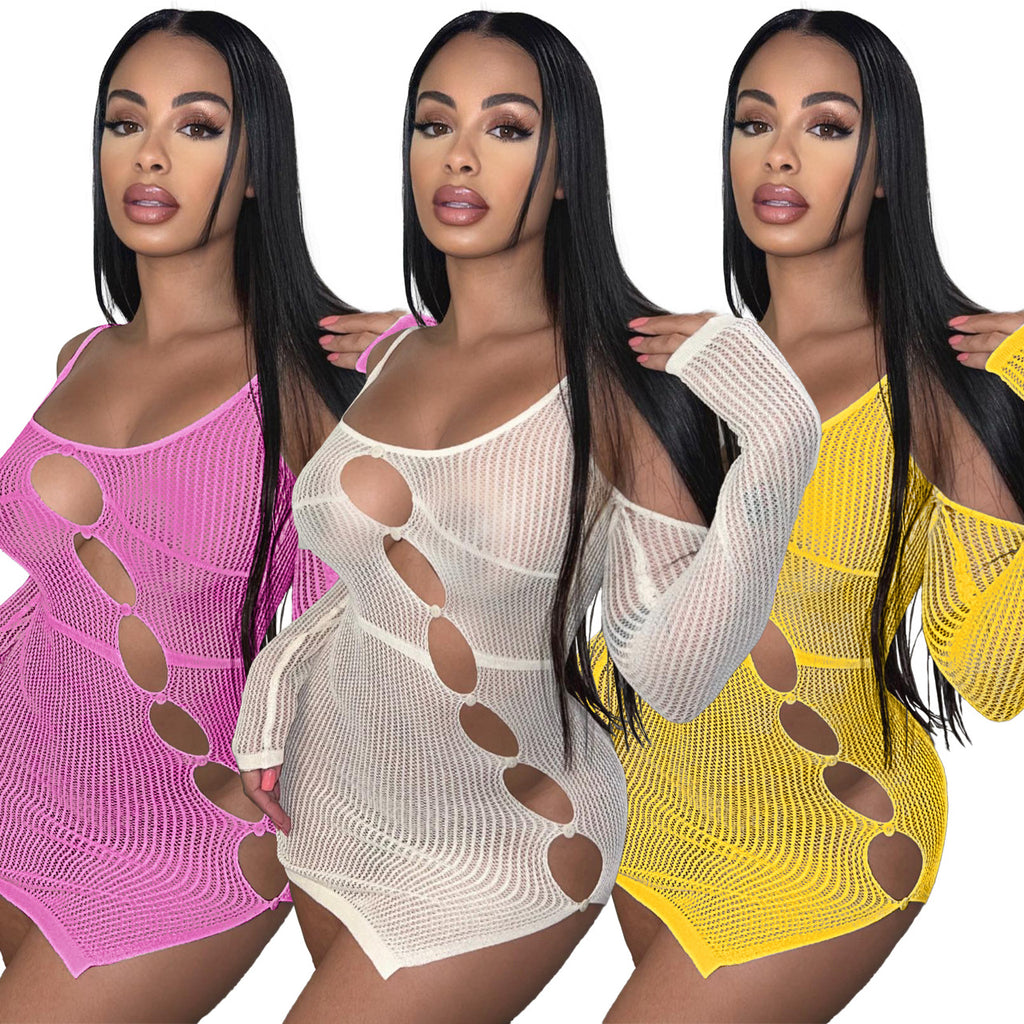 Sexy Sexy Knit Off Shoulder Hollow Out Mini Dress