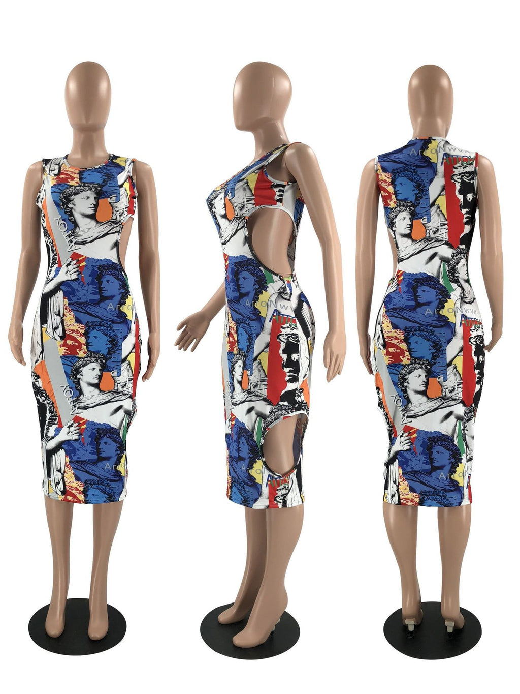 Sexy Sexy Printed Sleeveless Hollow Out Midi Dress