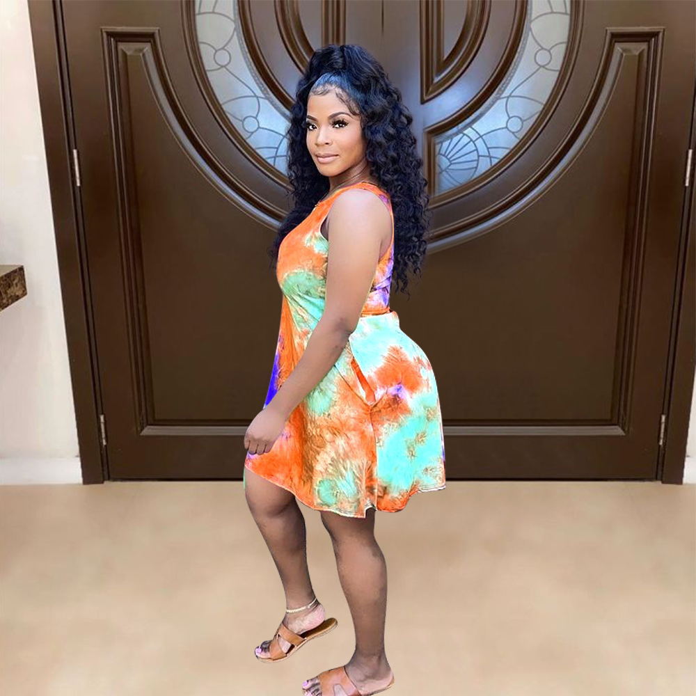 Sexy Tie Dye Print Sleeveless Mini Dress