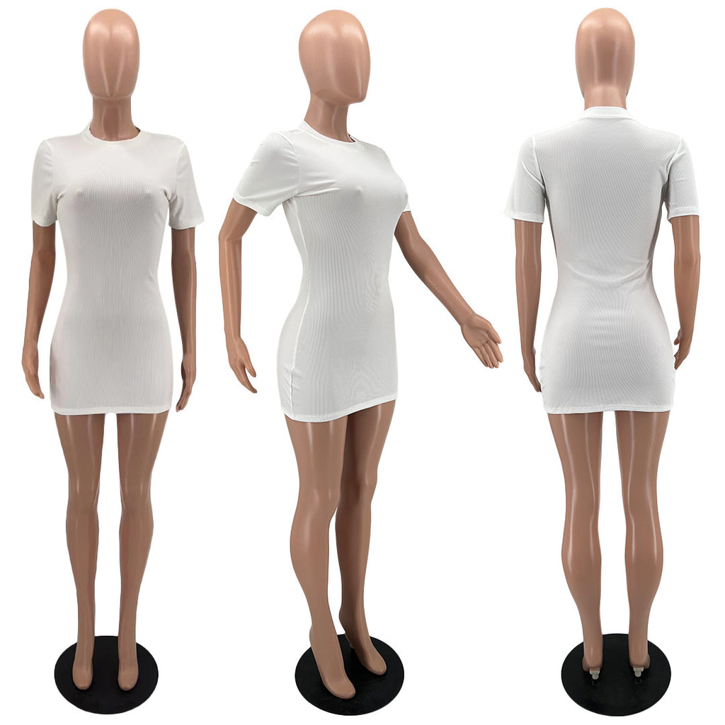 Sexy Solid Short Sleeve Slim Mini Dress