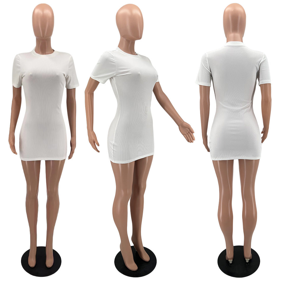 Sexy Solid Short Sleeve Slim Mini Dress