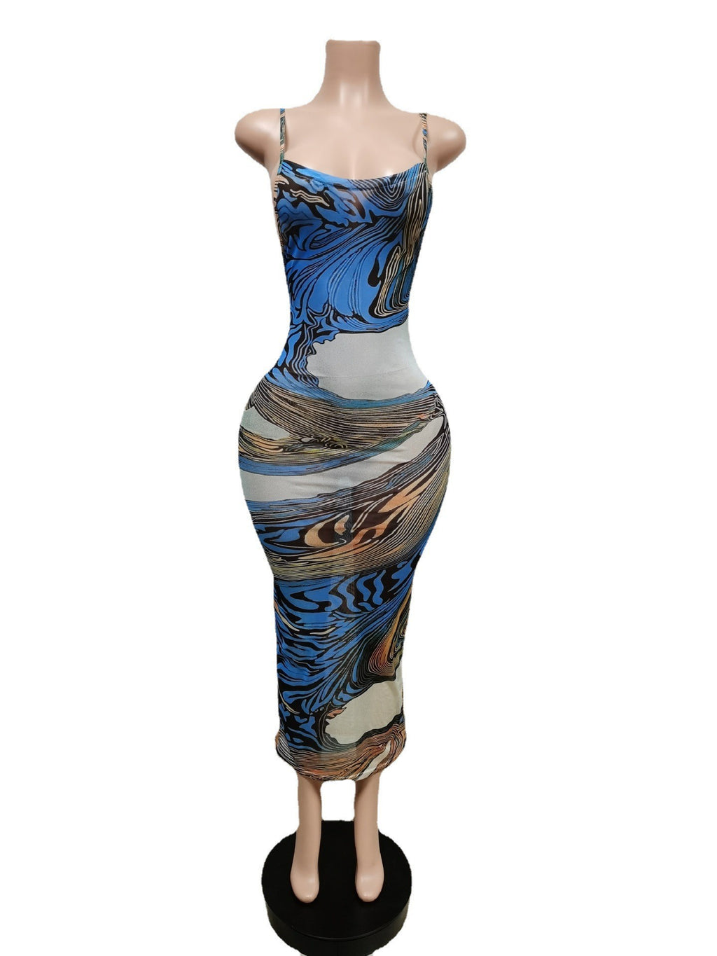 Sexy Sexy Printed Backless Mesh Sling Maxi Dress