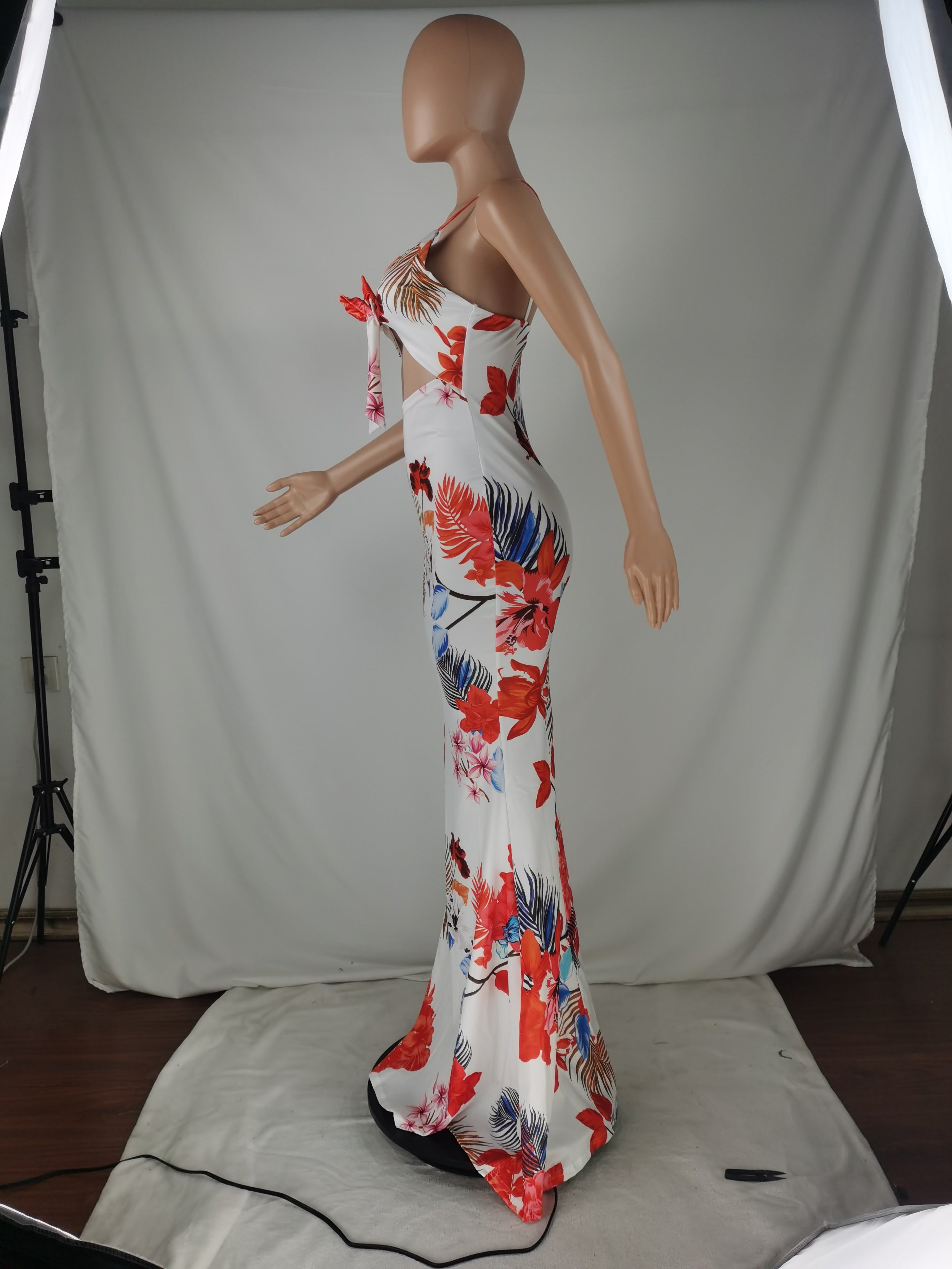Sexy Plus Size Floral Print Sling Maxi Dress
