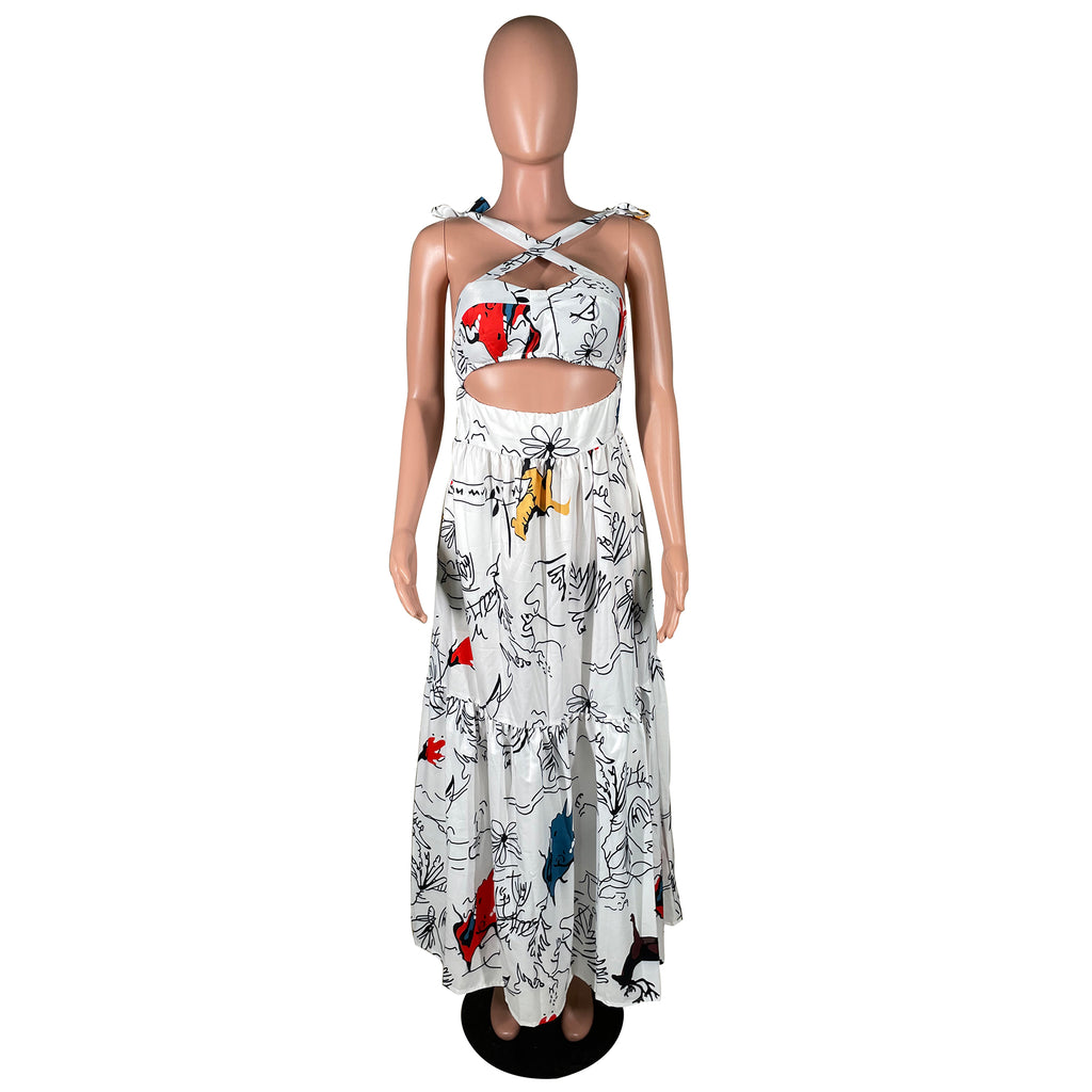 Sexy Sexy Printed Sleeveless Sling Big Swing Maxi Dress