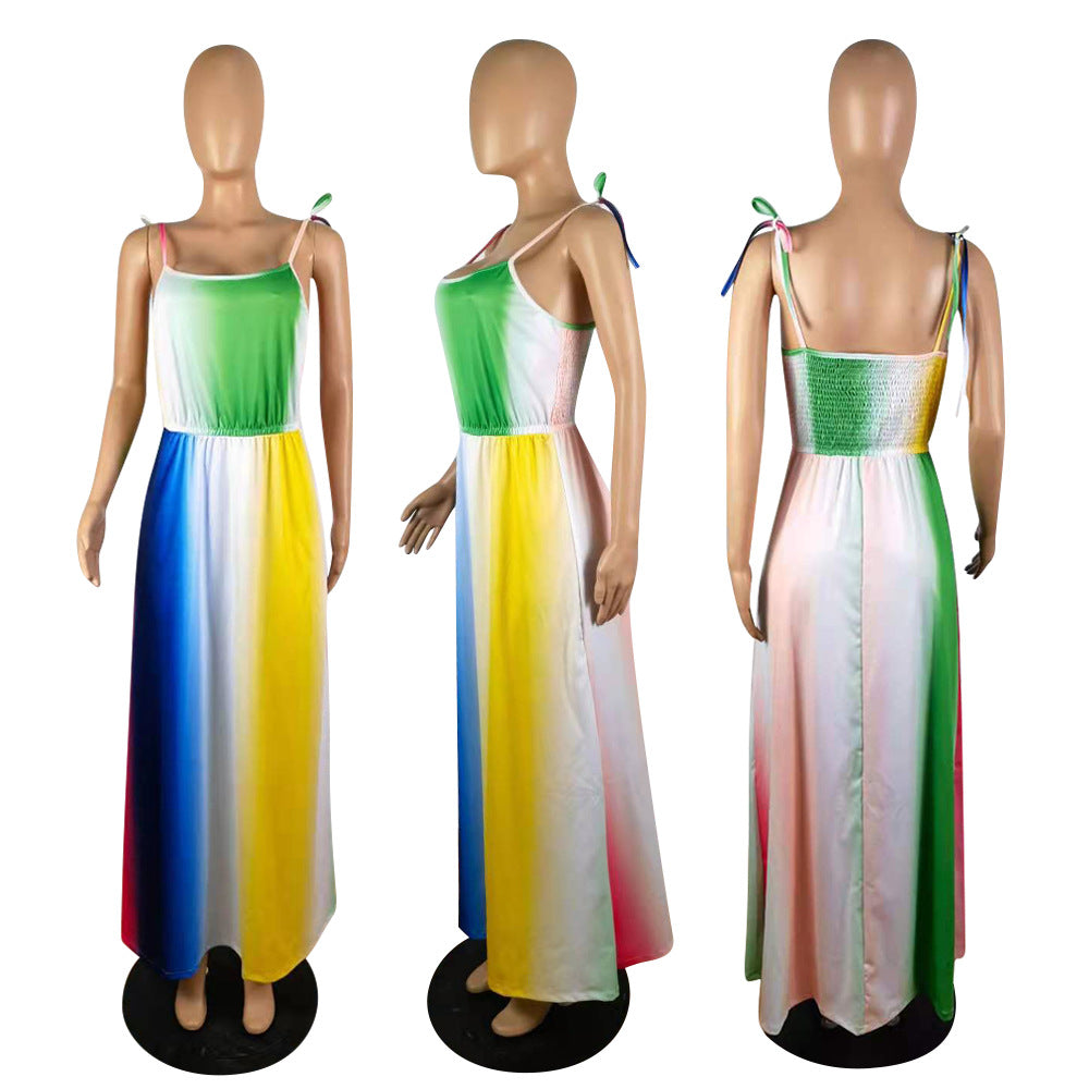 Sexy Gradient Sleeveless Strap Maxi Dress