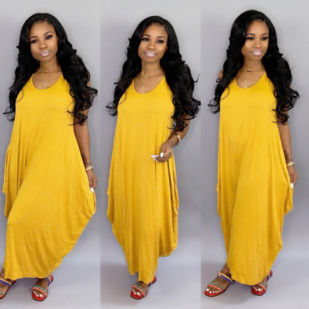 Sexy Casual Sleeveless Solid Color Loose Maxi Dress