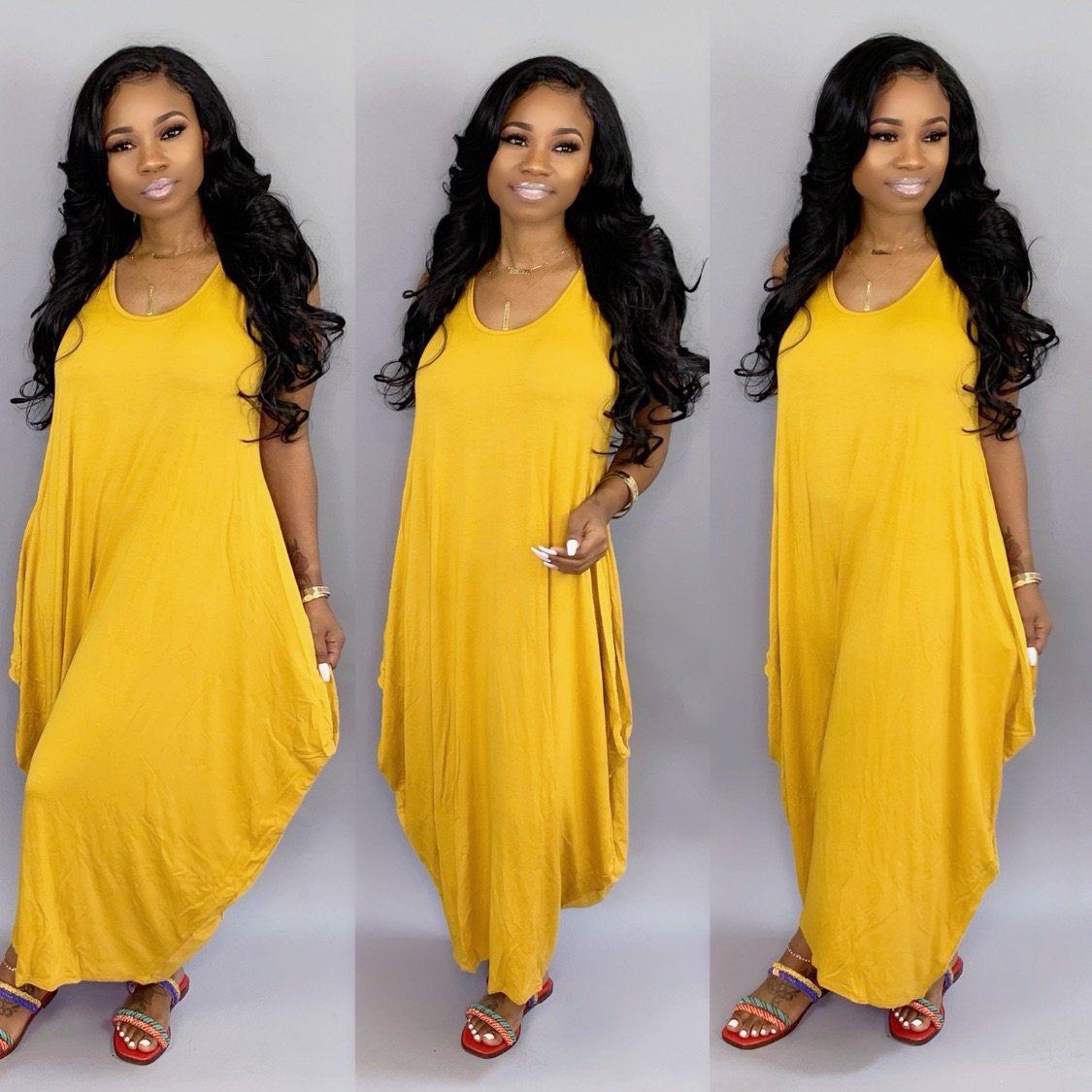 Sexy Casual Sleeveless Solid Color Loose Maxi Dress