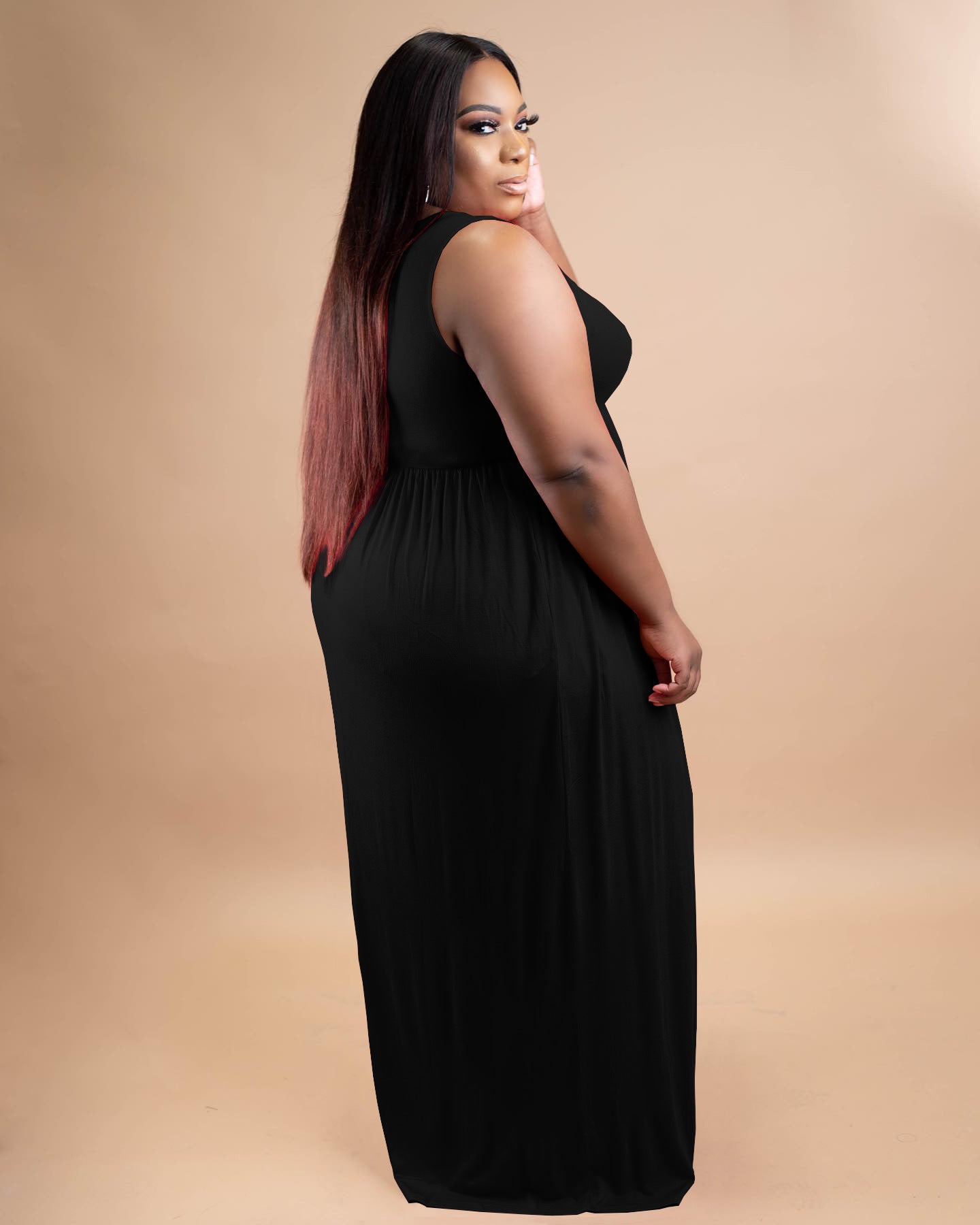 Sexy Plus Size Solid Sleeveless High Waist Maxi Dress