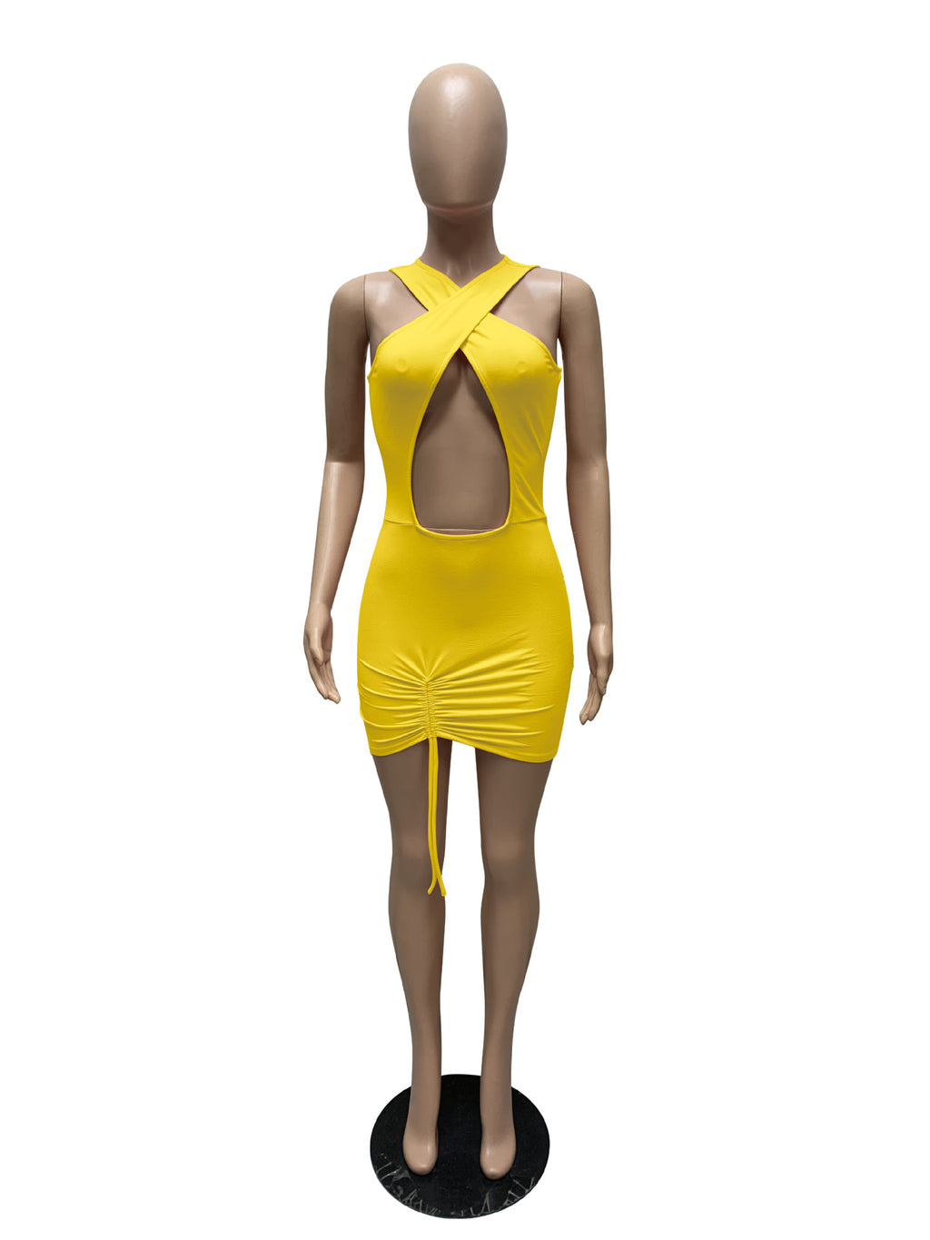 Sexy Sexy Solid Hollow Sleeveless Drawstring Club Dress